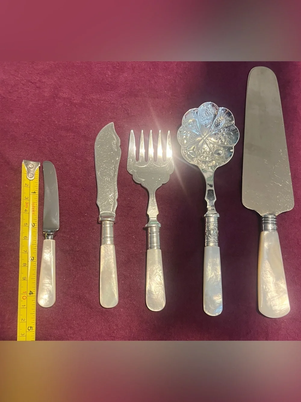 Vintage Sheffield England Mother of Pearl 5-Piece Serving Set • EPNS